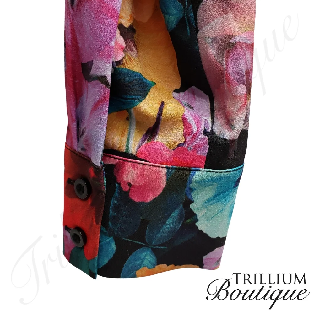 BEBE Women's Floral Colorful Vibrant Tie Front Romper XS/TP EUC Spring Summer - Picture 11 of 11